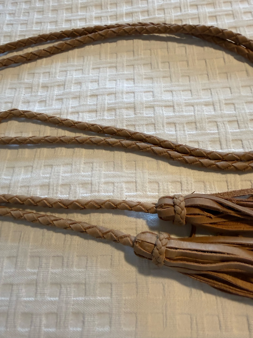 Sundance Braided Leather Tassel Strap in Tan